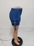 Blue Washed Stretch Denim Shorts