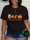 Black Fashion O-Neck Trendy Printed Short-Sleeved T-Shirt