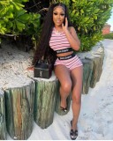 Sexy Striped Digital Print Tank Top Shorts Set