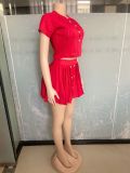 Red Knitted Elastic Sports Casual Sweater Skirt Two-Piece Set