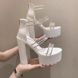 White Fashionable Ultra High Heel Platform Thick Heel Sandals