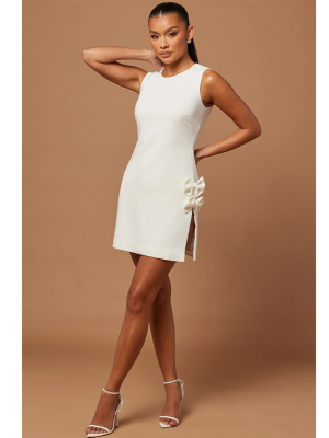 White Sexy Slim High Waist Slit Short Dress