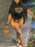 Black Fashionable Casual Printed Two-piece Set