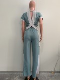 Fashionable Color Matching Loose Straight Pants Casual Two-Piece Suit
