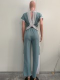 Fashionable Color Matching Loose Straight Pants Casual Two-Piece Suit