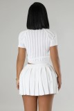 White Knitted Elastic Sports Casual Sweater Skirt Two-Piece Set
