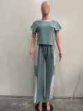 Fashionable Color Matching Loose Straight Pants Casual Two-Piece Suit