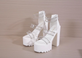 White Fashionable Ultra High Heel Platform Thick Heel Sandals