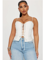 White Sexy Strapless Strapless PU Vest