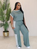 Fashionable Color Matching Loose Straight Pants Casual Two-Piece Suit