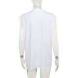 White Fashionable Printed Loose Large Size Tank Top T-Shirt