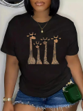 Black Fashion O-Neck Trendy Printed Short-Sleeved T-Shirt
