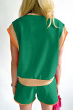 Dark green Fashionable Loose Pullover Round Neck Casual Two-piece Set