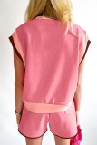 Pink Fashionable Loose Pullover Round Neck Casual Two-piece Set