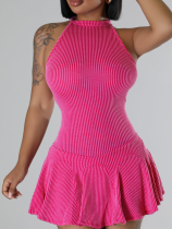 Pink Sexy O-Neck Stretch Sleeveless Dress