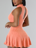 Orange Sexy O-Neck Stretch Sleeveless Dress