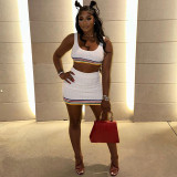 Fashionable Knitted Midriff-baring Vest and High-waisted Skirt Suit