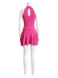 Pink Sexy O-Neck Stretch Sleeveless Dress