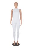 White Elastic Zipper Women's Jumpsuit