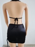 Black Summer Camisole Shirred Skirt Two-Piece Set