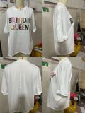 White Stylish Birthday Queen Sequined Loose T-Shirt
