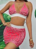Sexy Printed Swimsuit Short Skirt Two Piece Set