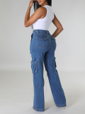 Blue Loose High Waist Wide Leg Ripped Jeans