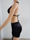 Black Summer Camisole Shirred Skirt Two-Piece Set