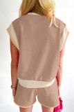 Khak Fashionable Loose Pullover Round Neck Casual Two-piece Set