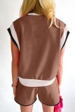 Brown Fashionable Loose Pullover Round Neck Casual Two-piece Set