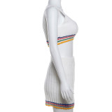 Fashionable Knitted Midriff-baring Vest and High-waisted Skirt Suit