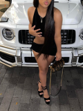 Black Summer Camisole Shirred Skirt Two-Piece Set