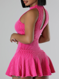 Pink Sexy O-Neck Stretch Sleeveless Dress