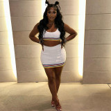 Fashionable Knitted Midriff-baring Vest and High-waisted Skirt Suit