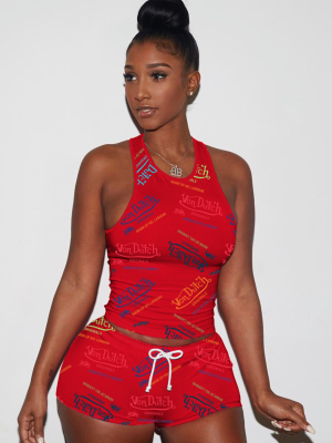 Red Letter Printed Vest Shorts Sports Two-Piece Set