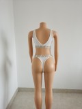 White V-Neck Print Sexy Tight Trendy Suit Swimsuit Two Piece Set