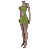 Fluorescent Green Fashion Casual Mink Velvet Sexy Pleated Swimsuit