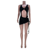 Black Fashion Casual Mink Velvet Sexy Pleated Swimsuit