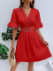 Red Fashionable Patchwork Lace V-neck Waist Dress