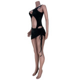 Black Fashion Casual Mink Velvet Sexy Pleated Swimsuit