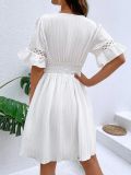 White Fashionable Patchwork Lace V-neck Waist Dress