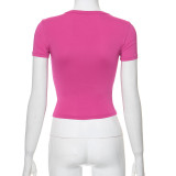 Rose Red Fashion Letter Hot Diamond Round Neck Short Sleeve Hot Girl T-Shirt