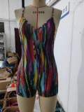 Sexy Printed Backless Suspender Jumpsuit