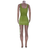 Fluorescent Green Fashion Casual Mink Velvet Sexy Pleated Swimsuit
