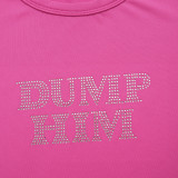 Rose Red Fashion Letter Hot Diamond Round Neck Short Sleeve Hot Girl T-Shirt