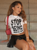 White New Fashion Letter Print Round Neck Short Sleeve Hot Girl T-Shirt