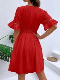Red Fashionable Patchwork Lace V-neck Waist Dress