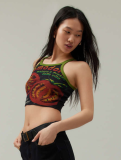 Printed Round Neck Sleeveless Short Belly-Baring Vest
