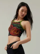 Printed Round Neck Sleeveless Short Belly-Baring Vest