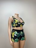 Casual Tropical Print Large Size Sexy Two Piece Set